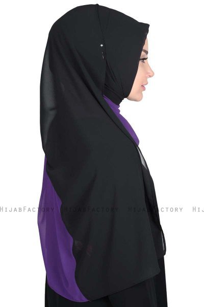 Ylva - Lila & Svart Praktisk Chiffon Hijab