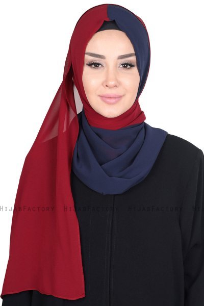 Ylva - Marinblå & Bordeaux Praktisk Chiffon Hijab