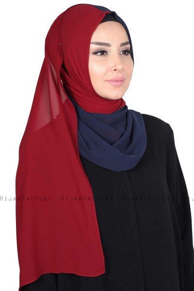 Ylva - Marinblå & Bordeaux Praktisk Chiffon Hijab