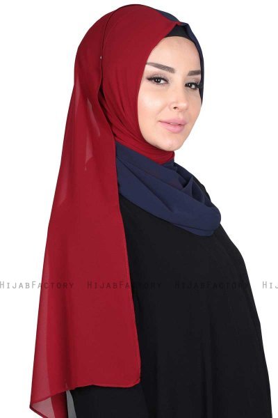 Ylva - Marinblå & Bordeaux Praktisk Chiffon Hijab