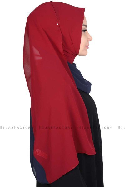 Ylva - Marinblå & Bordeaux Praktisk Chiffon Hijab