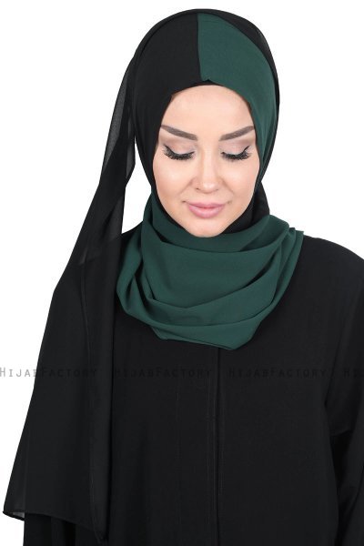 Ylva - Mörkgrön & Svart Praktisk Chiffon Hijab