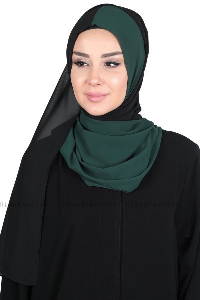 Ylva - Mörkgrön & Svart Praktisk Chiffon Hijab