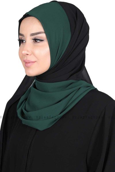 Ylva - Mörkgrön & Svart Praktisk Chiffon Hijab