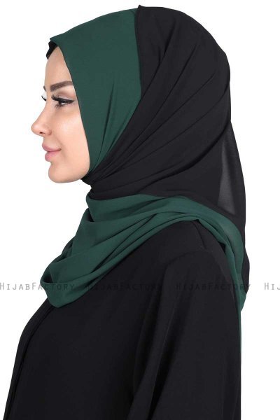Ylva - Mörkgrön & Svart Praktisk Chiffon Hijab