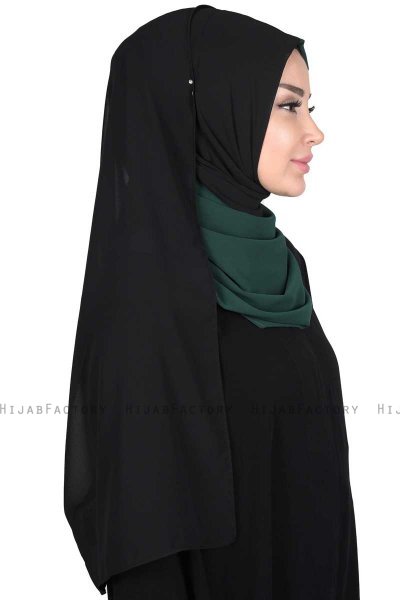 Ylva - Mörkgrön & Svart Praktisk Chiffon Hijab