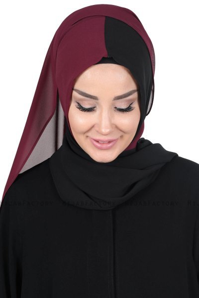Ylva - Plommon & Svart Praktisk Chiffon Hijab