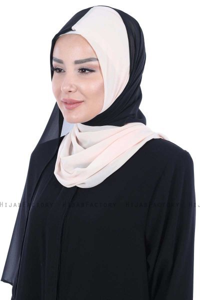 Ylva - Svart & Beige Praktisk Chiffon Hijab