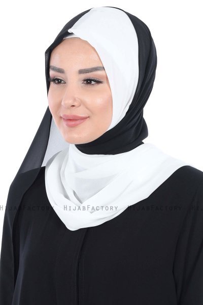 Ylva - Vit & Svart Praktisk Chiffon Hijab