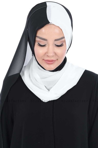 Ylva - Vit & Svart Praktisk Chiffon Hijab