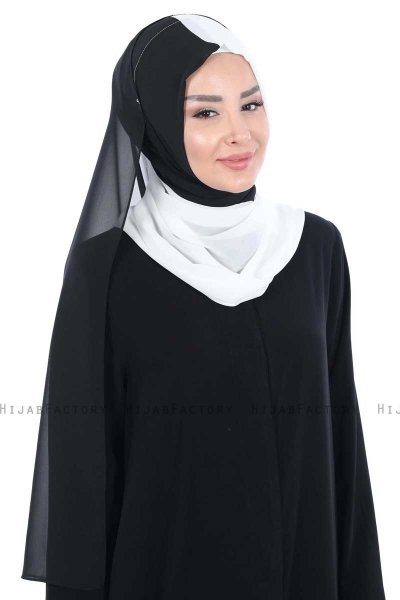 Ylva - Vit & Svart Praktisk Chiffon Hijab