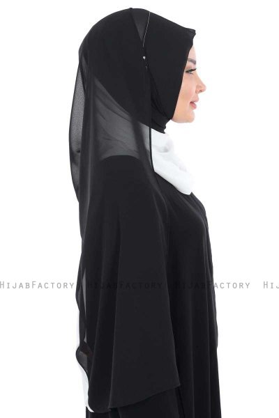 Ylva - Vit & Svart Praktisk Chiffon Hijab