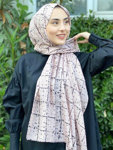 Zakiyah - Beige Mönstrad Bomull Hijab