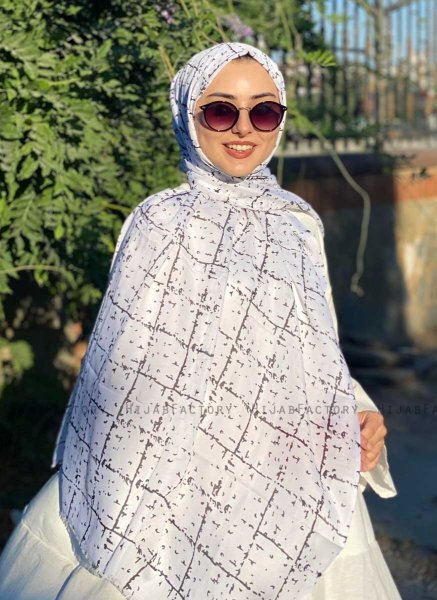 Zakiyah - Vit Mönstrad Bomull Hijab